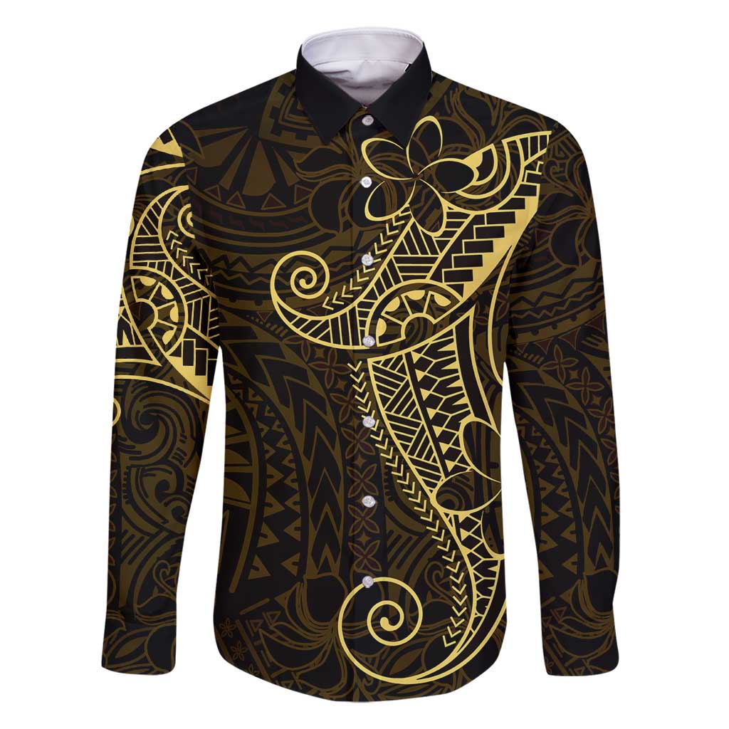 Black Gold Polynesian Tribal Family Matching Mermaid Dress and Hawaiian Shirt LT9 Dad's Shirt - Long Sleeve Gold - Polynesian Pride