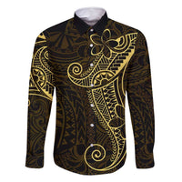 Black Gold Polynesian Tribal Family Matching Mermaid Dress and Hawaiian Shirt LT9 Dad's Shirt - Long Sleeve Gold - Polynesian Pride