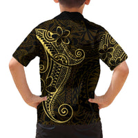 Black Gold Polynesian Tribal Family Matching Off The Shoulder Long Sleeve Dress and Hawaiian Shirt LT9 - Polynesian Pride