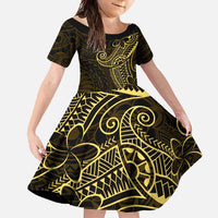 Black Gold Polynesian Tribal Family Matching Off Shoulder Maxi Dress and Hawaiian Shirt LT9 Daughter's Dress Gold - Polynesian Pride