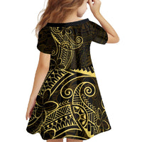 Black Gold Polynesian Tribal Family Matching Off Shoulder Maxi Dress and Hawaiian Shirt LT9 - Polynesian Pride