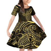 Black Gold Polynesian Tribal Family Matching Off Shoulder Short Dress and Hawaiian Shirt LT9 Daughter's Dress Gold - Polynesian Pride