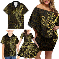 Black Gold Polynesian Tribal Family Matching Off Shoulder Short Dress and Hawaiian Shirt LT9 - Polynesian Pride