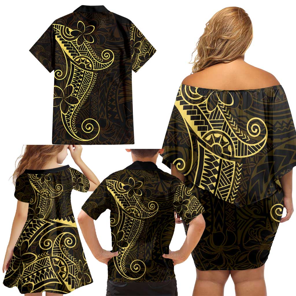 Black Gold Polynesian Tribal Family Matching Off Shoulder Short Dress and Hawaiian Shirt LT9 - Polynesian Pride