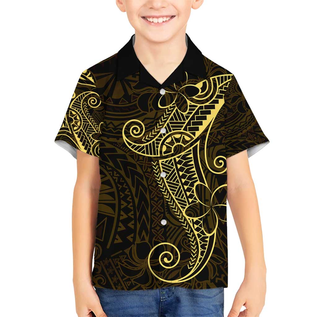 Black Gold Polynesian Tribal Family Matching Off Shoulder Short Dress and Hawaiian Shirt LT9 Son's Shirt Gold - Polynesian Pride
