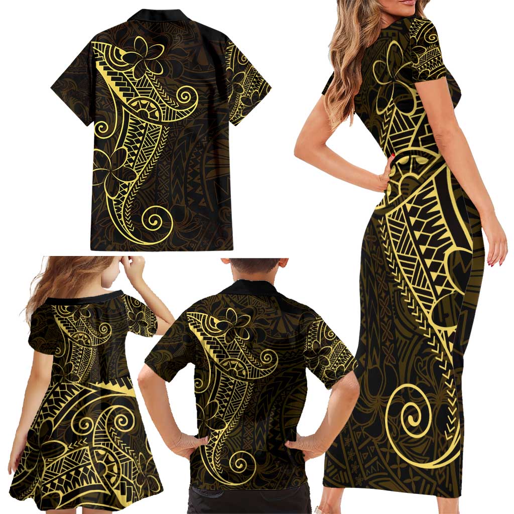Black Gold Polynesian Tribal Family Matching Short Sleeve Bodycon Dress and Hawaiian Shirt LT9 - Polynesian Pride