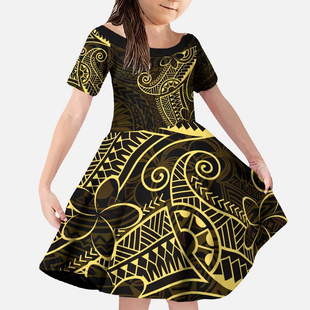Black Gold Polynesian Tribal Family Matching Summer Maxi Dress and Hawaiian Shirt LT9 Daughter's Dress Gold - Polynesian Pride