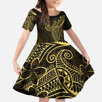 Black Gold Polynesian Tribal Family Matching Summer Maxi Dress and Hawaiian Shirt LT9 Daughter's Dress Gold - Polynesian Pride