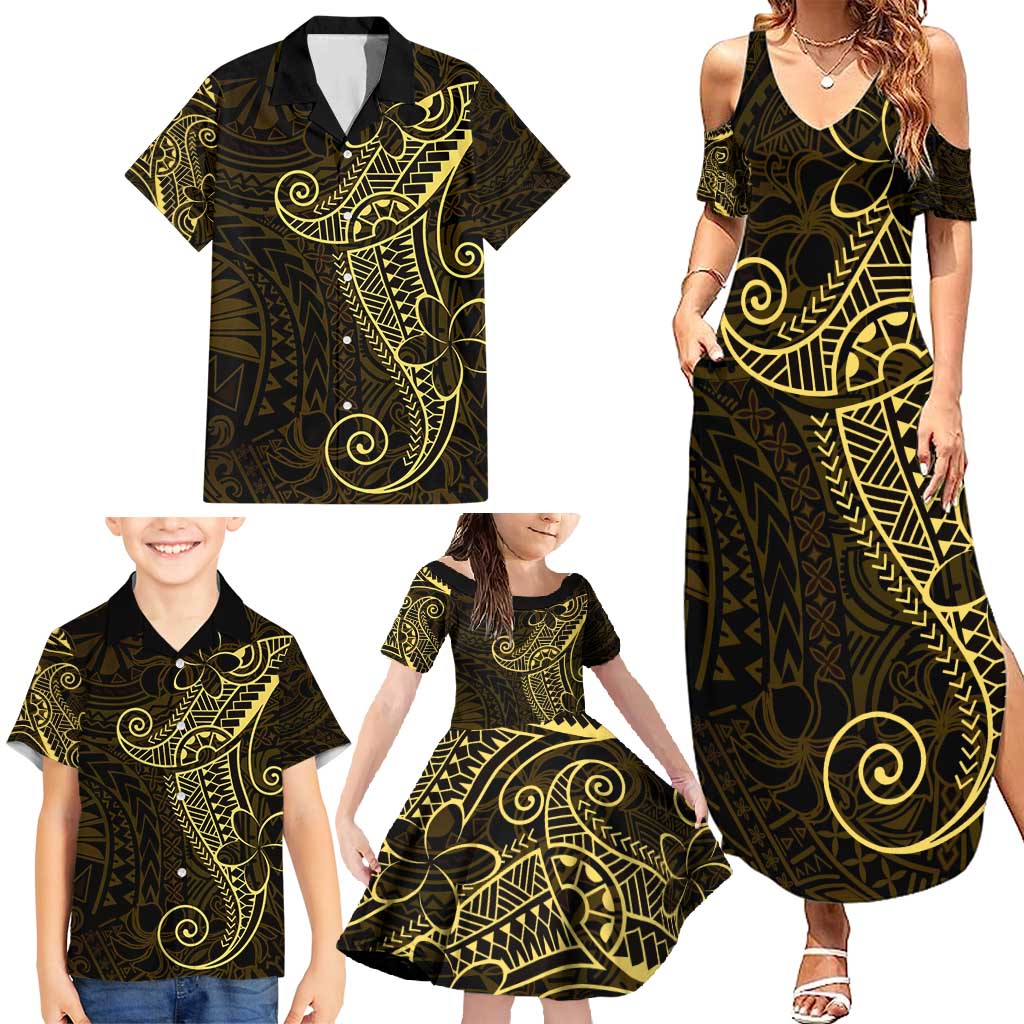 Black Gold Polynesian Tribal Family Matching Summer Maxi Dress and Hawaiian Shirt LT9 - Polynesian Pride