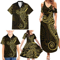 Black Gold Polynesian Tribal Family Matching Summer Maxi Dress and Hawaiian Shirt LT9 - Polynesian Pride