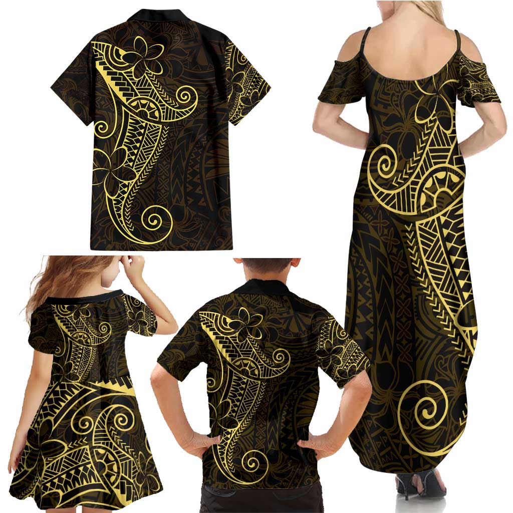 Black Gold Polynesian Tribal Family Matching Summer Maxi Dress and Hawaiian Shirt LT9 - Polynesian Pride