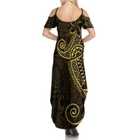 Black Gold Polynesian Tribal Family Matching Summer Maxi Dress and Hawaiian Shirt LT9 - Polynesian Pride