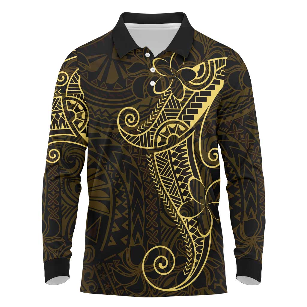 Black Gold Polynesian Tribal Long Sleeve Polo Shirt LT9 Gold - Polynesian Pride