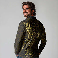 Black Gold Polynesian Tribal Long Sleeve Polo Shirt - Polynesian Pride