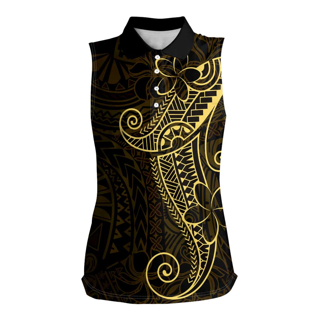 Black Gold Polynesian Tribal Women Sleeveless Polo Shirt LT9 Female Gold - Polynesian Pride