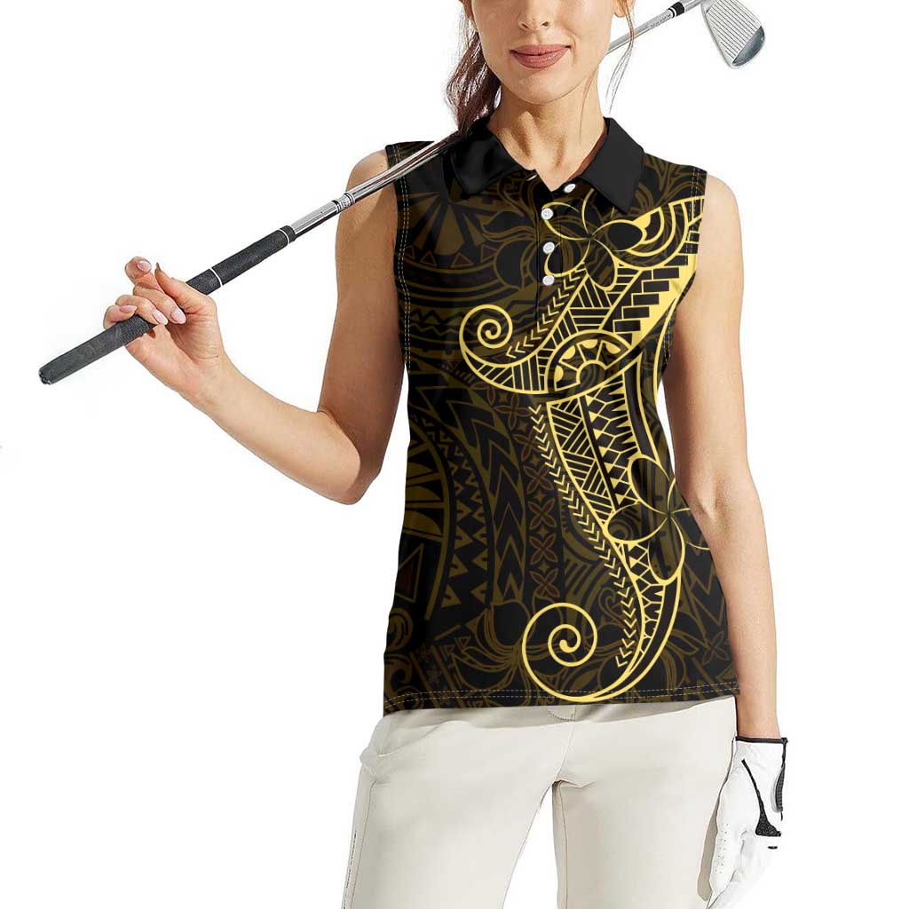 Black Gold Polynesian Tribal Women Sleeveless Polo Shirt - Polynesian Pride