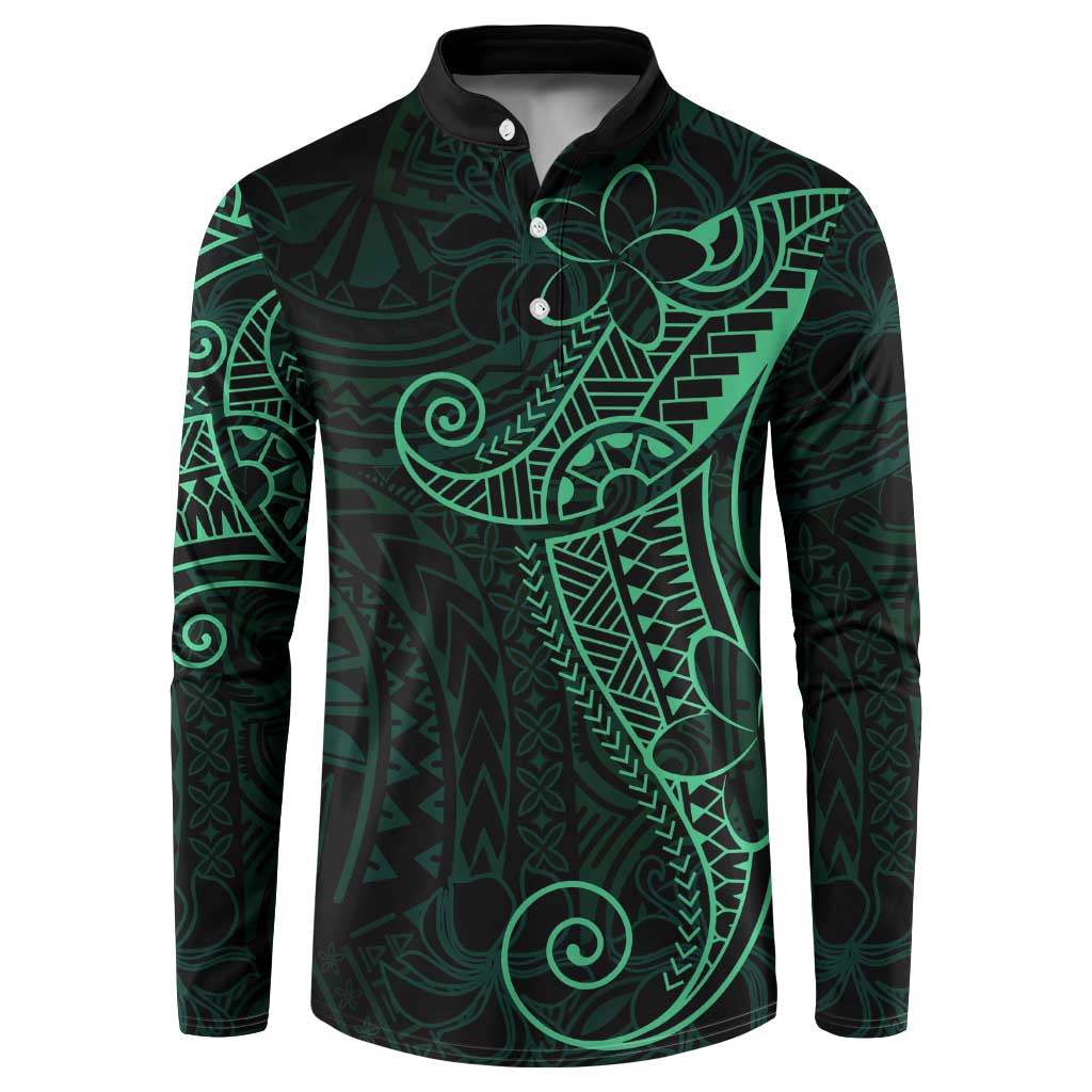 Black Green Polynesian Tribal Button Sweatshirt - Polynesian Pride