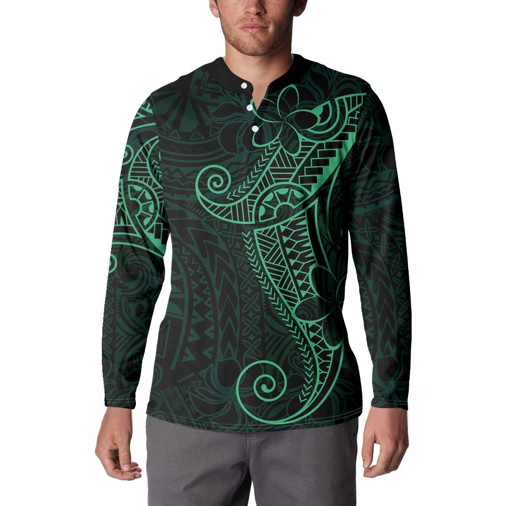 Black Green Polynesian Tribal Button Sweatshirt - Polynesian Pride