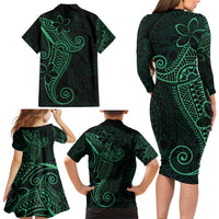 Black Green Polynesian Tribal Family Matching Long Sleeve Bodycon Dress and Hawaiian Shirt LT9 - Polynesian Pride