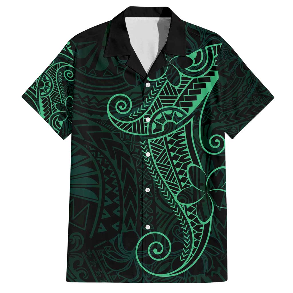 Black Green Polynesian Tribal Family Matching Long Sleeve Bodycon Dress and Hawaiian Shirt LT9 Dad's Shirt - Short Sleeve Green - Polynesian Pride