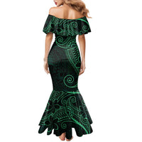Black Green Polynesian Tribal Family Matching Mermaid Dress and Hawaiian Shirt LT9 - Polynesian Pride