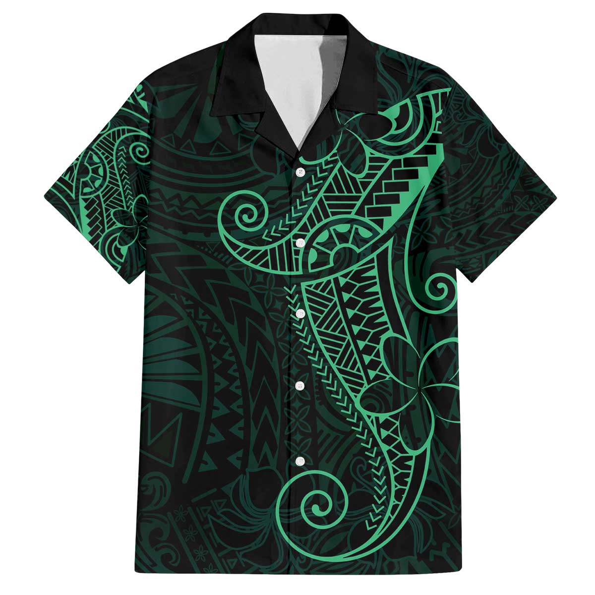 Black Green Polynesian Tribal Family Matching Off The Shoulder Long Sleeve Dress and Hawaiian Shirt LT9 Dad's Shirt - Short Sleeve Green - Polynesian Pride