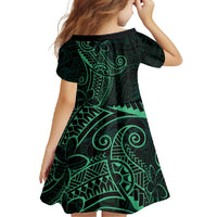 Black Green Polynesian Tribal Family Matching Off Shoulder Maxi Dress and Hawaiian Shirt LT9 - Polynesian Pride
