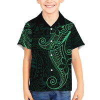 Black Green Polynesian Tribal Family Matching Off Shoulder Maxi Dress and Hawaiian Shirt LT9 Son's Shirt Green - Polynesian Pride