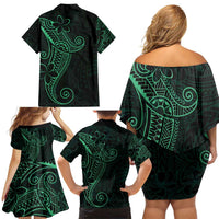 Black Green Polynesian Tribal Family Matching Off Shoulder Short Dress and Hawaiian Shirt LT9 - Polynesian Pride