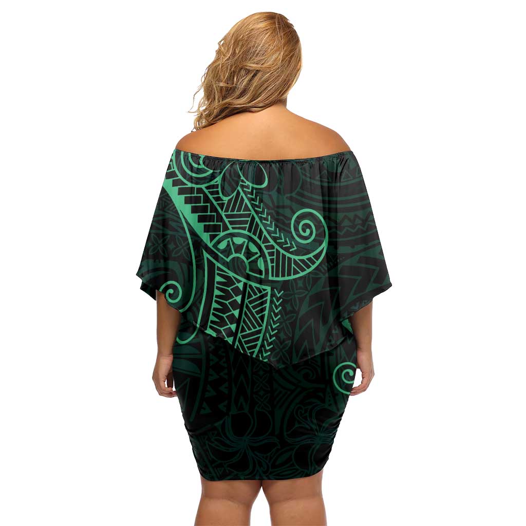 Black Green Polynesian Tribal Family Matching Off Shoulder Short Dress and Hawaiian Shirt LT9 - Polynesian Pride