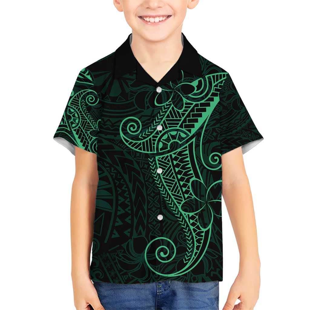 Black Green Polynesian Tribal Family Matching Off Shoulder Short Dress and Hawaiian Shirt LT9 Son's Shirt Green - Polynesian Pride
