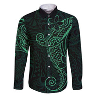 Black Green Polynesian Tribal Family Matching Puletasi and Hawaiian Shirt LT9 Dad's Shirt - Long Sleeve Green - Polynesian Pride