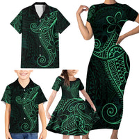 Black Green Polynesian Tribal Family Matching Short Sleeve Bodycon Dress and Hawaiian Shirt LT9 - Polynesian Pride