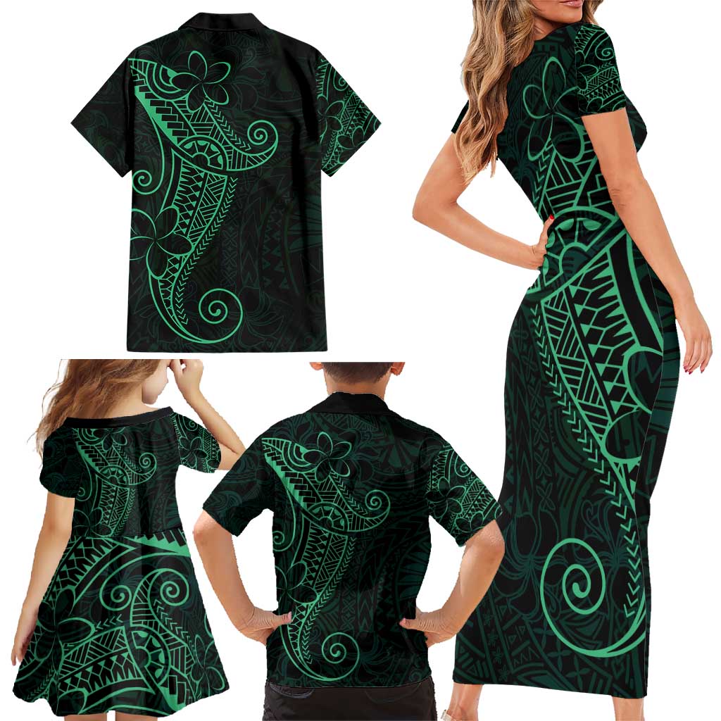 Black Green Polynesian Tribal Family Matching Short Sleeve Bodycon Dress and Hawaiian Shirt LT9 - Polynesian Pride