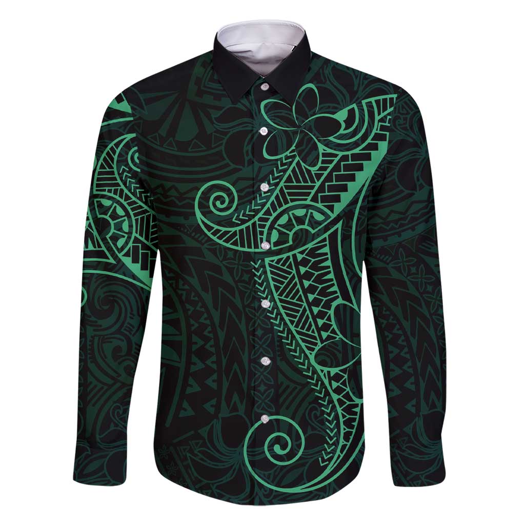 Black Green Polynesian Tribal Family Matching Short Sleeve Bodycon Dress and Hawaiian Shirt LT9 Dad's Shirt - Long Sleeve Green - Polynesian Pride