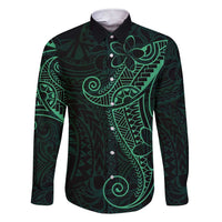 Black Green Polynesian Tribal Family Matching Short Sleeve Bodycon Dress and Hawaiian Shirt LT9 Dad's Shirt - Long Sleeve Green - Polynesian Pride