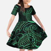 Black Green Polynesian Tribal Family Matching Summer Maxi Dress and Hawaiian Shirt LT9 Daughter's Dress Green - Polynesian Pride