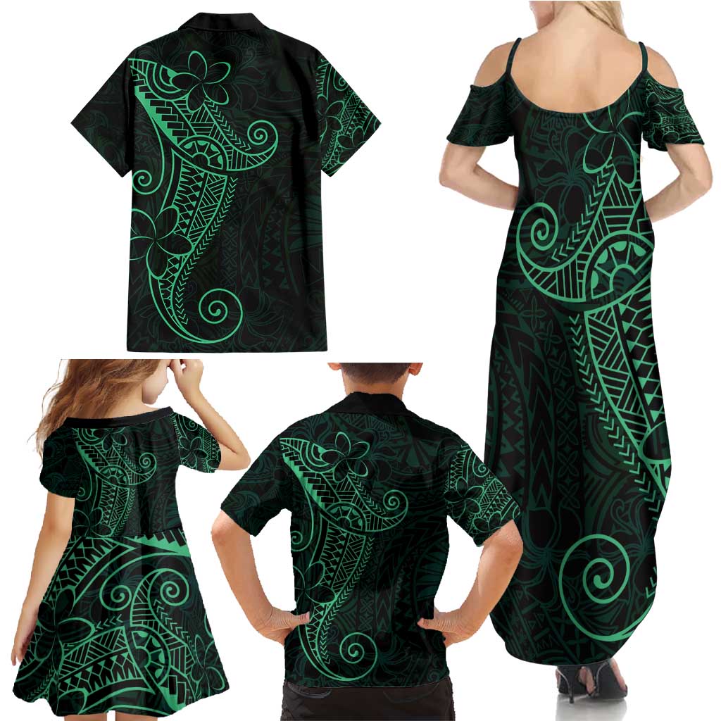 Black Green Polynesian Tribal Family Matching Summer Maxi Dress and Hawaiian Shirt LT9 - Polynesian Pride