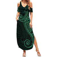 Black Green Polynesian Tribal Family Matching Summer Maxi Dress and Hawaiian Shirt LT9 Mom's Dress Green - Polynesian Pride