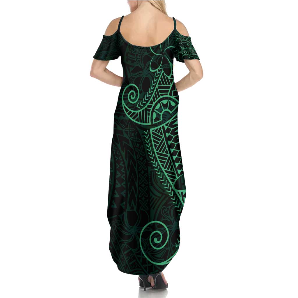 Black Green Polynesian Tribal Family Matching Summer Maxi Dress and Hawaiian Shirt LT9 - Polynesian Pride