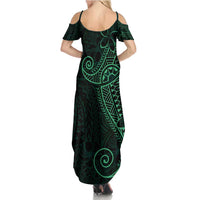 Black Green Polynesian Tribal Family Matching Summer Maxi Dress and Hawaiian Shirt LT9 - Polynesian Pride