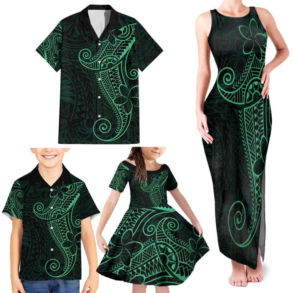 Black Green Polynesian Tribal Family Matching Tank Maxi Dress and Hawaiian Shirt LT9 - Polynesian Pride