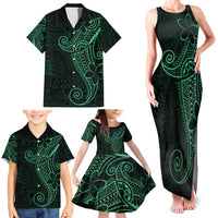 Black Green Polynesian Tribal Family Matching Tank Maxi Dress and Hawaiian Shirt LT9 - Polynesian Pride