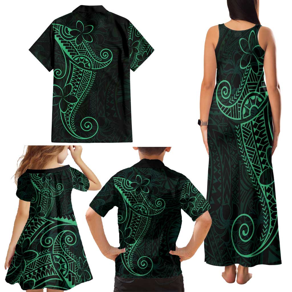 Black Green Polynesian Tribal Family Matching Tank Maxi Dress and Hawaiian Shirt LT9 - Polynesian Pride