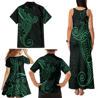 Black Green Polynesian Tribal Family Matching Tank Maxi Dress and Hawaiian Shirt LT9 - Polynesian Pride