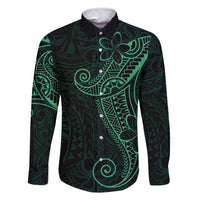 Black Green Polynesian Tribal Family Matching Tank Maxi Dress and Hawaiian Shirt LT9 Dad's Shirt - Long Sleeve Green - Polynesian Pride