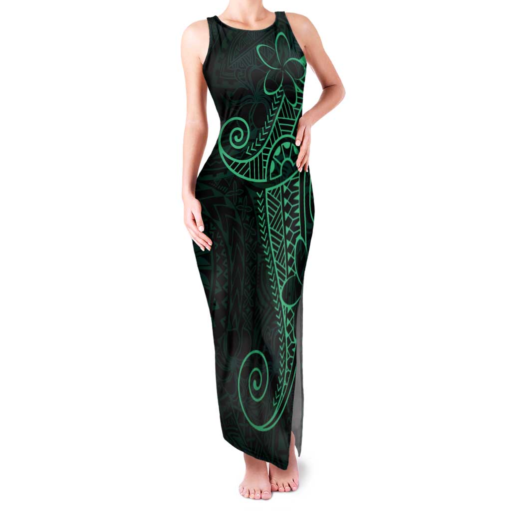 Black Green Polynesian Tribal Family Matching Tank Maxi Dress and Hawaiian Shirt LT9 Mom's Dress Green - Polynesian Pride