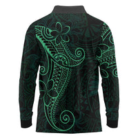 Black Green Polynesian Tribal Long Sleeve Polo Shirt - Polynesian Pride
