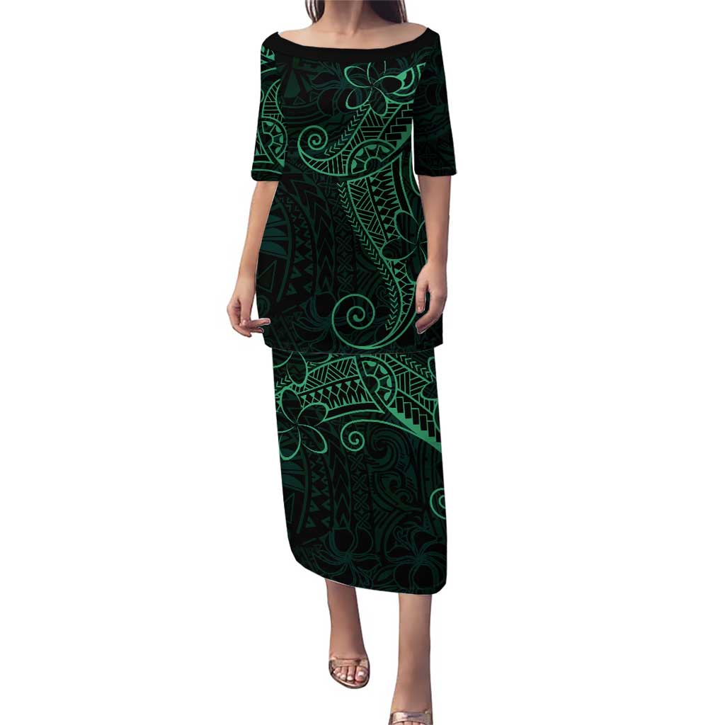 Black Green Polynesian Tribal Puletasi - Polynesian Pride