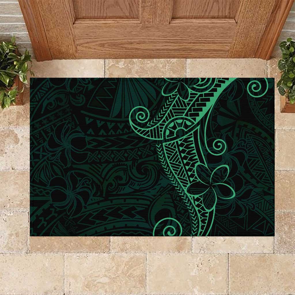 Black Green Polynesian Tribal Rubber Doormat - Polynesian Pride